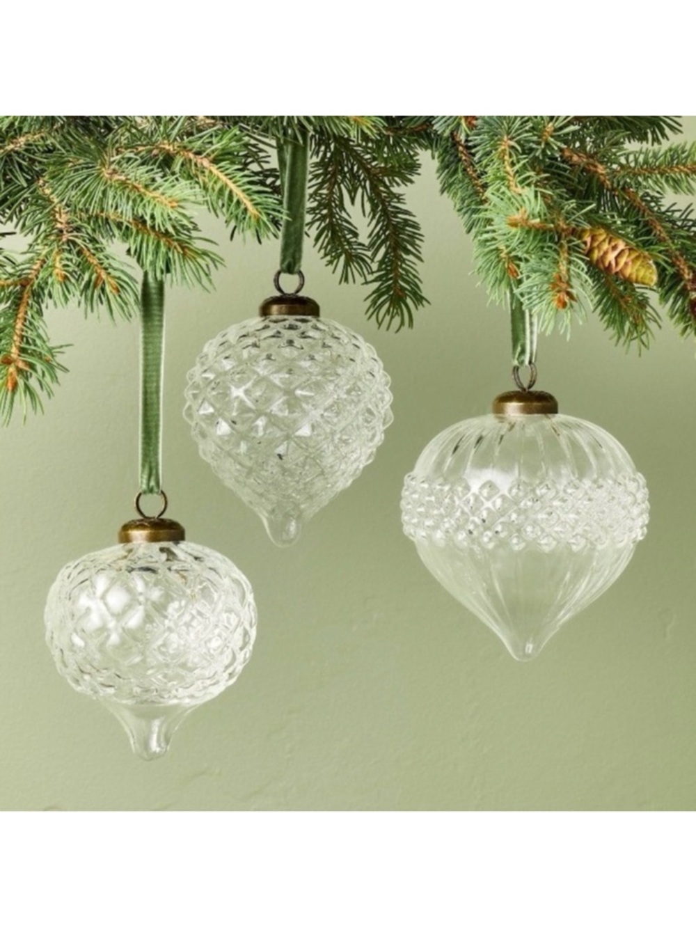 **Set of 3**  Hearth & Hand Magnolia Ornate Glass Bulb Christmas Tree Ornaments